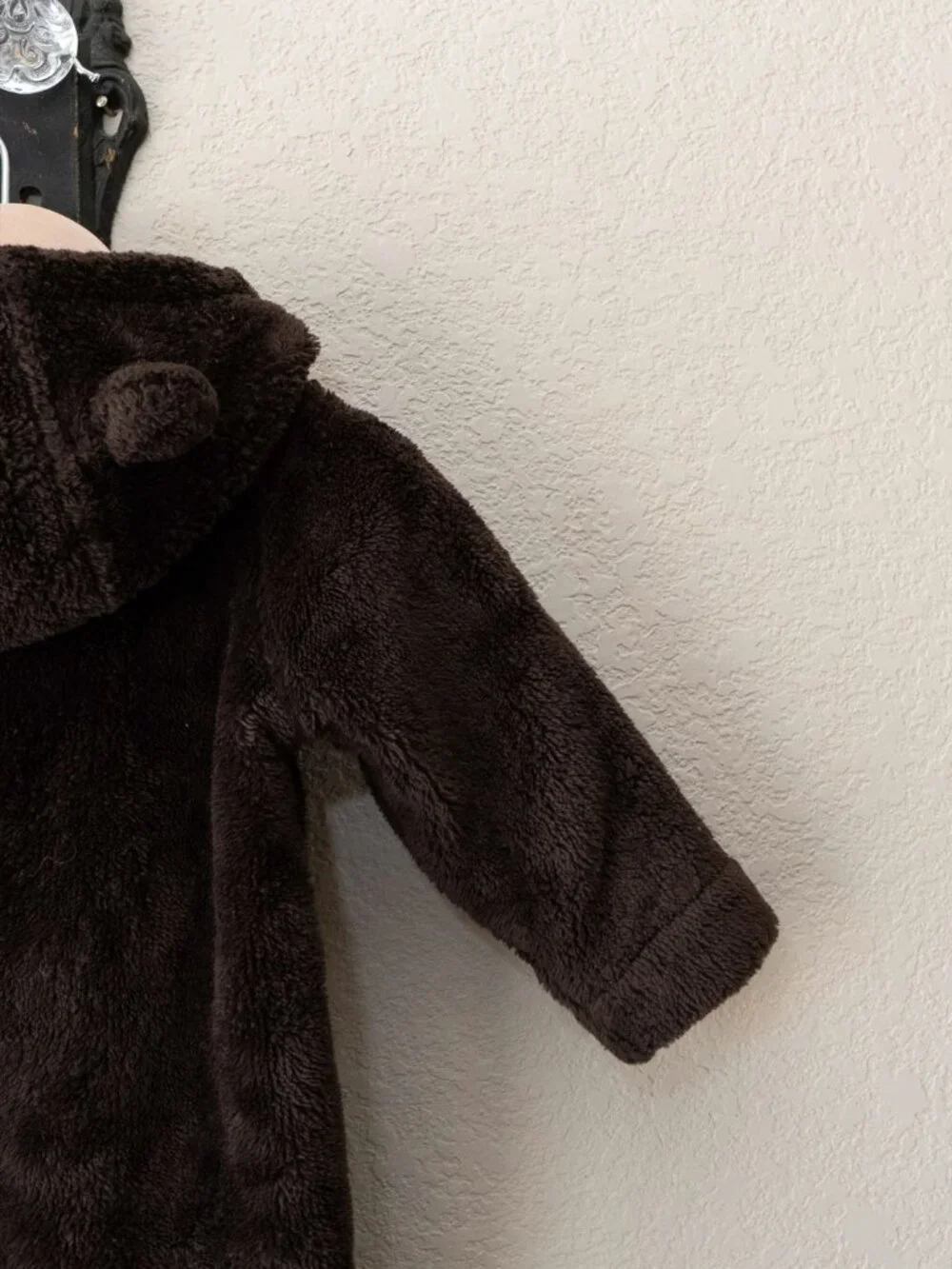 Baby Gap Bunting 6-12 Months Brown Bear Fleece Hooded Footed One Piece Suit